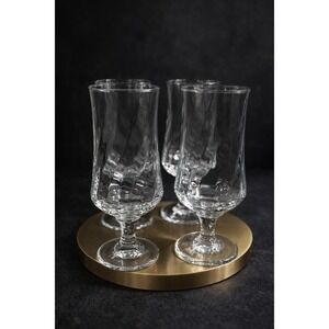 4 Oneida Spin Footed Ice Tea Swirl Optic Glasses Tall Goblets 1990s Vtg 12.25 Oz